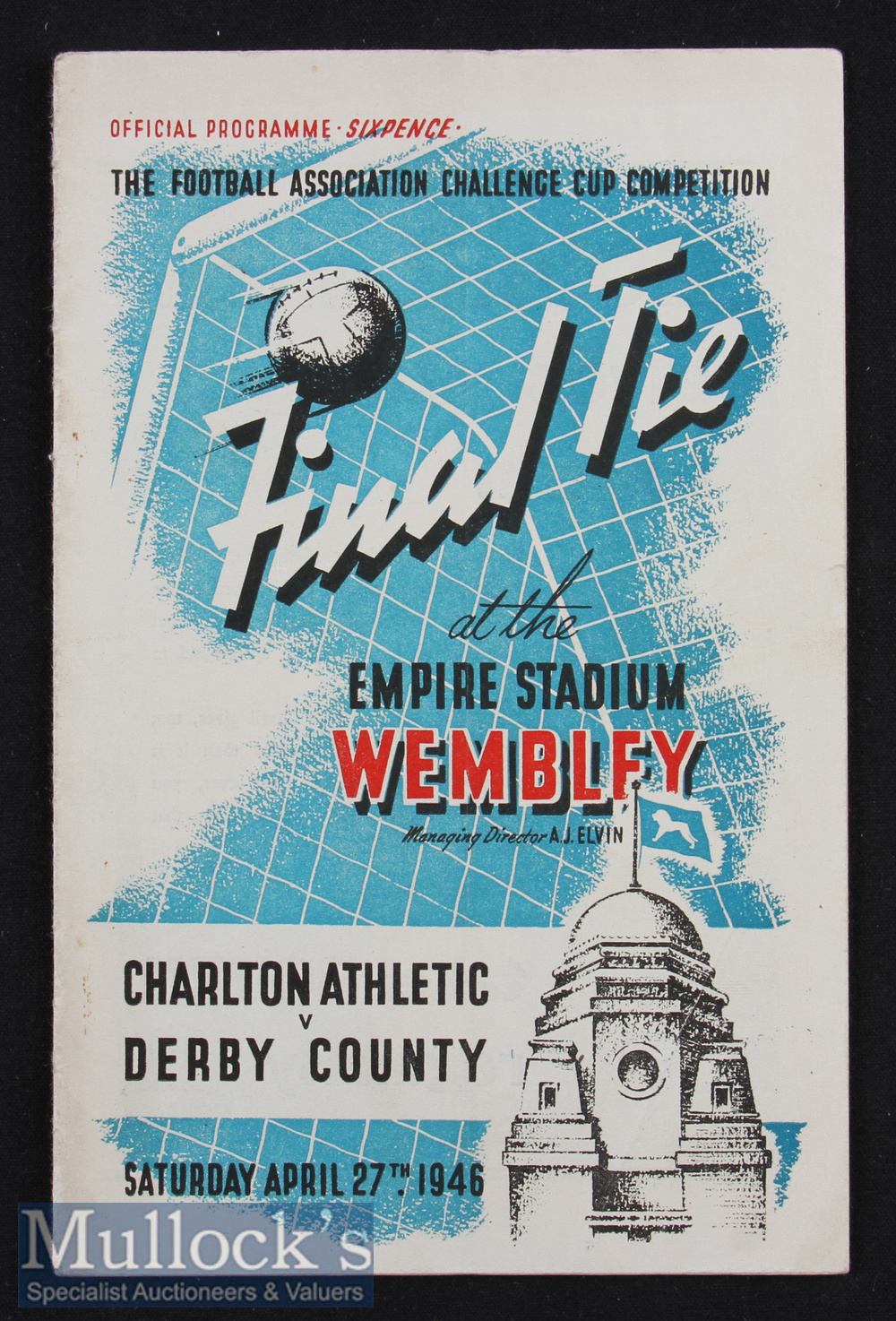 1946 FA Cup Final Charlton Athletic v Derby County Football Programme date 27 Apr at Wembley^ pocket