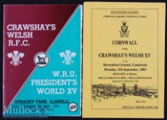 1983 & 1984 Crawshay’s Welsh XV Rugby Programmes (2): Pair of issues neatly summarising the team and
