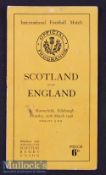 1948 Scotland v England Rugby Programme: Mickey Steele-Bodger only had to travel from Edinburgh