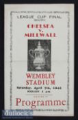 1945 War League Cup Final Chelsea v Millwall Souvenir Football Programme date 7 Apr^ single sheet^