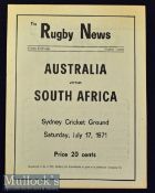 1971 Australia v South Africa 1st Test Rugby Programme: Springboks won the series 3-0. This is