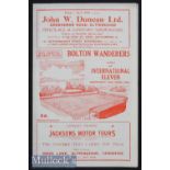 1956 Bolton Wanderers v An International Eleven Football Programme Ken Grieves Benefit Fund^ Taylor^