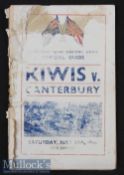 1945-6 New Zealand Kiwis v Canterbury (New Zealand) Rugby Programme: In poor condition from the last