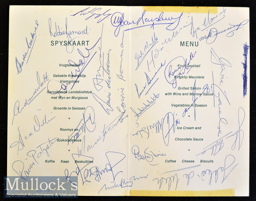 Rare 1970 Signed South African Springboks Rugby Dinner Menu: 4 pp fold over illustrated SARB card - Image 3 of 3