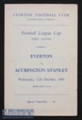 1960/61 Football League Cup Everton v Accrington Stanley Football Programme date 12 Oct^ first