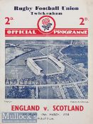1938 England v Scotland Rugby Programme: In great condition for age with a pocket fold^ the usual