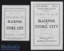 1945/46 and 1946/47 Blackpool v Stoke City Football Programmes dates 30 Mar and 12 Apr both single