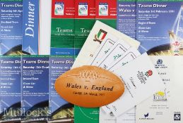 1977-2004 Menus for 5/6 Nations Games (21): Eleven from Wales^ four Scotland (incl 1 Baabaas)^ 3x