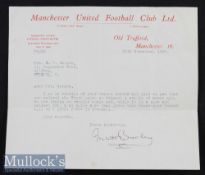 1959 Matt Busby Signed Typed Letter on Manchester United Headed Paper date 25 Nov 19^ with folds^