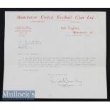 1959 Matt Busby Signed Typed Letter on Manchester United Headed Paper date 25 Nov 19^ with folds^