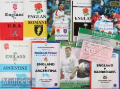 1977-2000 England v Other Overseas Sides etc Rugby Programmes (9): Many with ticket^ clipping or