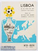1967 European Cup Final Football Programme Celtic v Inter Milan date 25 May^ tiny pinhole^ o/w G^ no