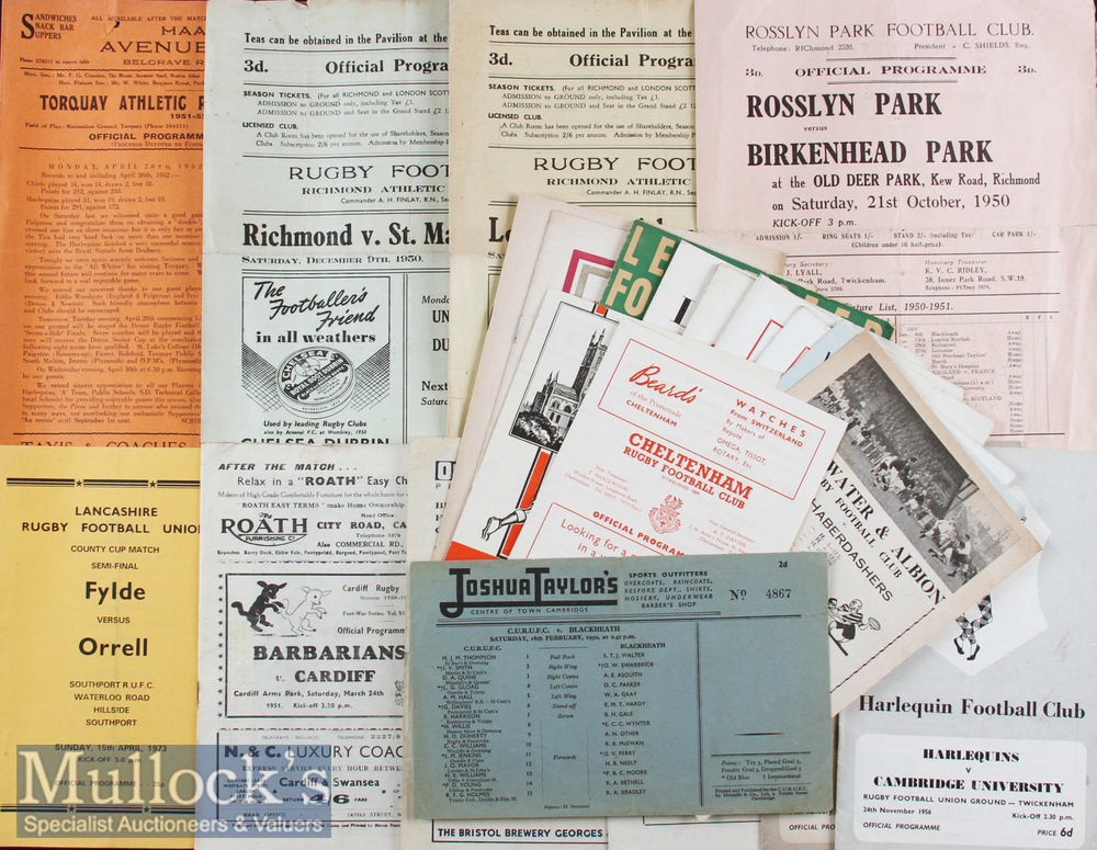 1950s-1970s Club Rugby Programmes (23): Lovely wide selection; Camb Univ v Blackheath^ L Scottish