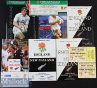 1967-2005 England v New Zealand Rugby Programmes and tickets(6): Many with ticket^ clipping or both^