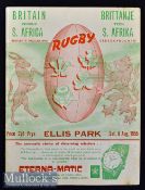 Scarce 1955 British Lions v South Africa Rugby Test Programme: Issue from 1st test which the Lions
