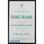 Scarce 1960 France v Ireland Rugby Programme: Last season of these free Colombes ‘flimsies’.