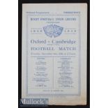 1938 Varsity Rugby Match Programme: The last before WW2^ and won 8-6 by Cambridge. Pocket folds