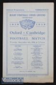 1938 Varsity Rugby Match Programme: The last before WW2^ and won 8-6 by Cambridge. Pocket folds