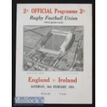 1931 England v Ireland Rugby Programme: England champions. Pocket fold^ Springbok tour details