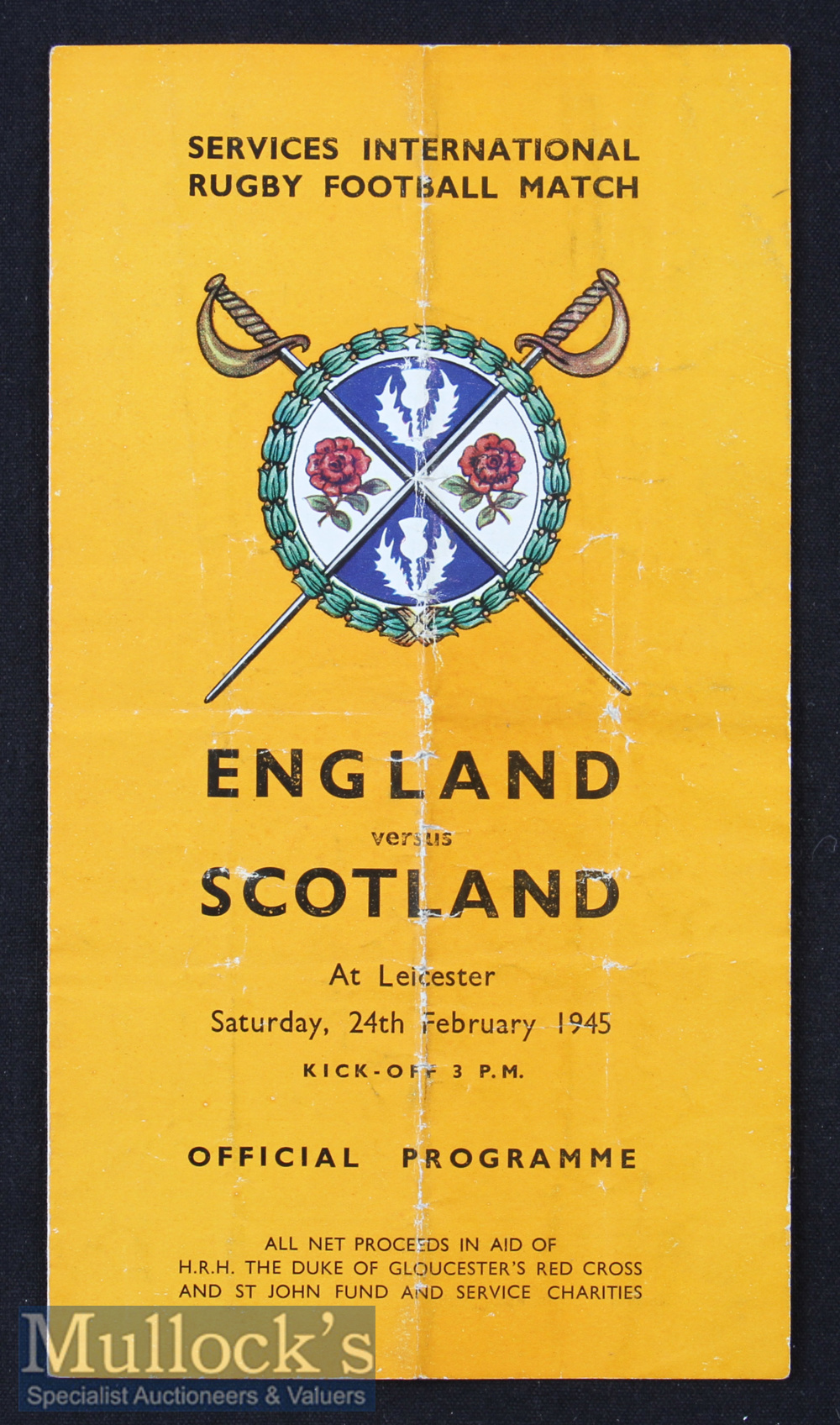 1945 England v Scotland Wartime Rugby Programme: Again at Leicester for Charities but again in