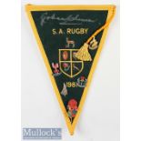 1981 South Africa Rugby pennant signed by Springbok Johann Claassen and overseas International rugby