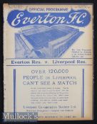 1937/38 Everton Reserves v Liverpool Reserves Football Programme 2 Oct^ ex bound^ tape mark to