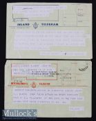 1967 New Zealand All Blacks UK Tour Congratulatory Rugby Telegrams (2): Two original telegram