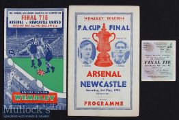 1952 FA Cup Final Arsenal v Newcastle United Football Programme and Match Ticket date 3 May plus the