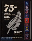 1967 New Zealand 75th Jubilee Match v Australia Rugby Programme: Excellent content and condition