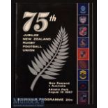 1967 New Zealand 75th Jubilee Match v Australia Rugby Programme: Excellent content and condition