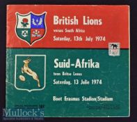 1974 British Lions Test Rugby Programme: For the Third Test at Port Elizabeth^ good content^ win for
