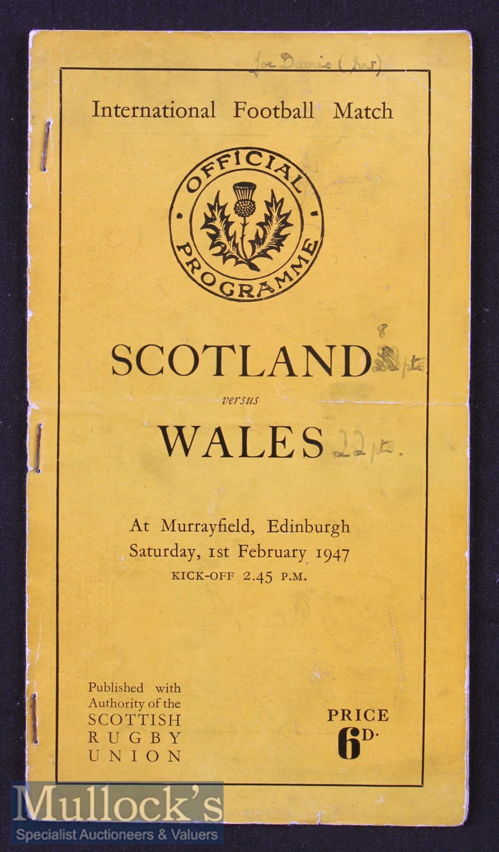 1947 Scotland v Wales Rugby Programme: Wales shared the title helped by this 22-8 win^ all the