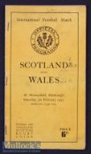 1947 Scotland v Wales Rugby Programme: Wales shared the title helped by this 22-8 win^ all the