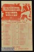 1945/46 Manchester United v Newcastle United Football Programme date 22 Apr^ single sheet^ team