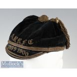 1899 Rugby Honours Cap: ARRFC and 1899-1900 to peak in fading gold on dark navy blue cap by
