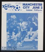 1986 Hollywood Kickers v Manchester City Football Programme date 3 June in good condition