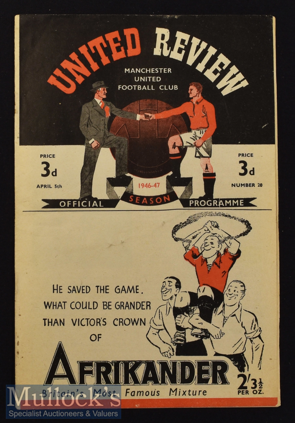 1946/47 Manchester United v Wolverhampton Wanderers Football Programme 5 Apr^ minor creases o/w