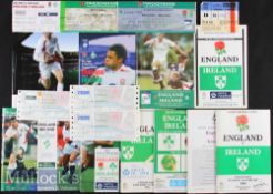 1984-2008 England v Ireland Rugby Programmes (11): Many with ticket^ clipping or both^ all at