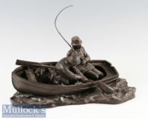 Fine Roland Chadwick cold cast bronze fishing scene – label to the base titled “Anglers” landing a