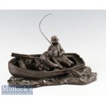 Fine Roland Chadwick cold cast bronze fishing scene – label to the base titled “Anglers” landing a