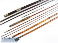 Collection of early Scottish makers greenheart and split cane rods together with whole cane