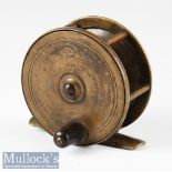 Early D Crockart & Co Stirling 3 ¼” all brass platewind reel four pillar construction, maker’s marks