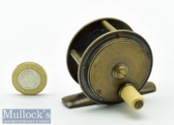 Dinky little brass Hercules style trout fly reel c1890s – 2” dia with ivorine handle – all