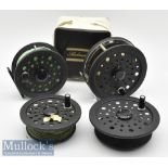 2x good Shakespeare Graflite salmon and trout fly reels and spare spools – 4” Model 2756 and 3.75”