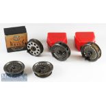 Collection of J W Young & Sons and K P Morritt’s Trout Fly Reels in makers original boxes (5): J W