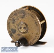 Scarce and early Hardy Bros Alnwick Birmingham 2 ½” all brass plate wind reel with rod in hand and