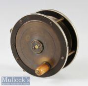 A Carter & Co London brass and ebonite salmon fly reel c1900 - 4 ½” dia with nickel silver rims,