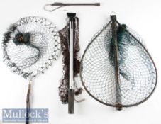 Collection of good Salmon and Trout landing nets and gaff (4) Hardy Style dark grey alloy and