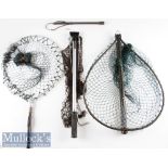 Collection of good Salmon and Trout landing nets and gaff (4) Hardy Style dark grey alloy and