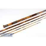 Interesting decorative mottled whole cane and lancewood combination salmon fly rod – 12ft 3in 4pc